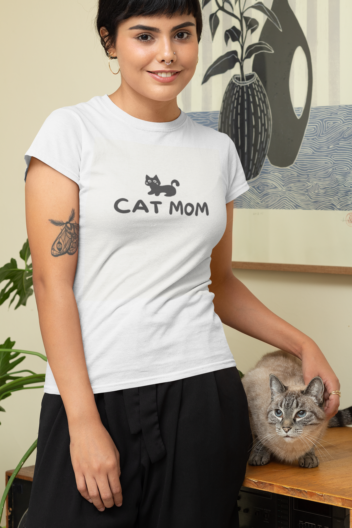 Cat Mom Women's Heavy Cotton Tee, Funny Pet Owner Gift, Cat Lover Apparel