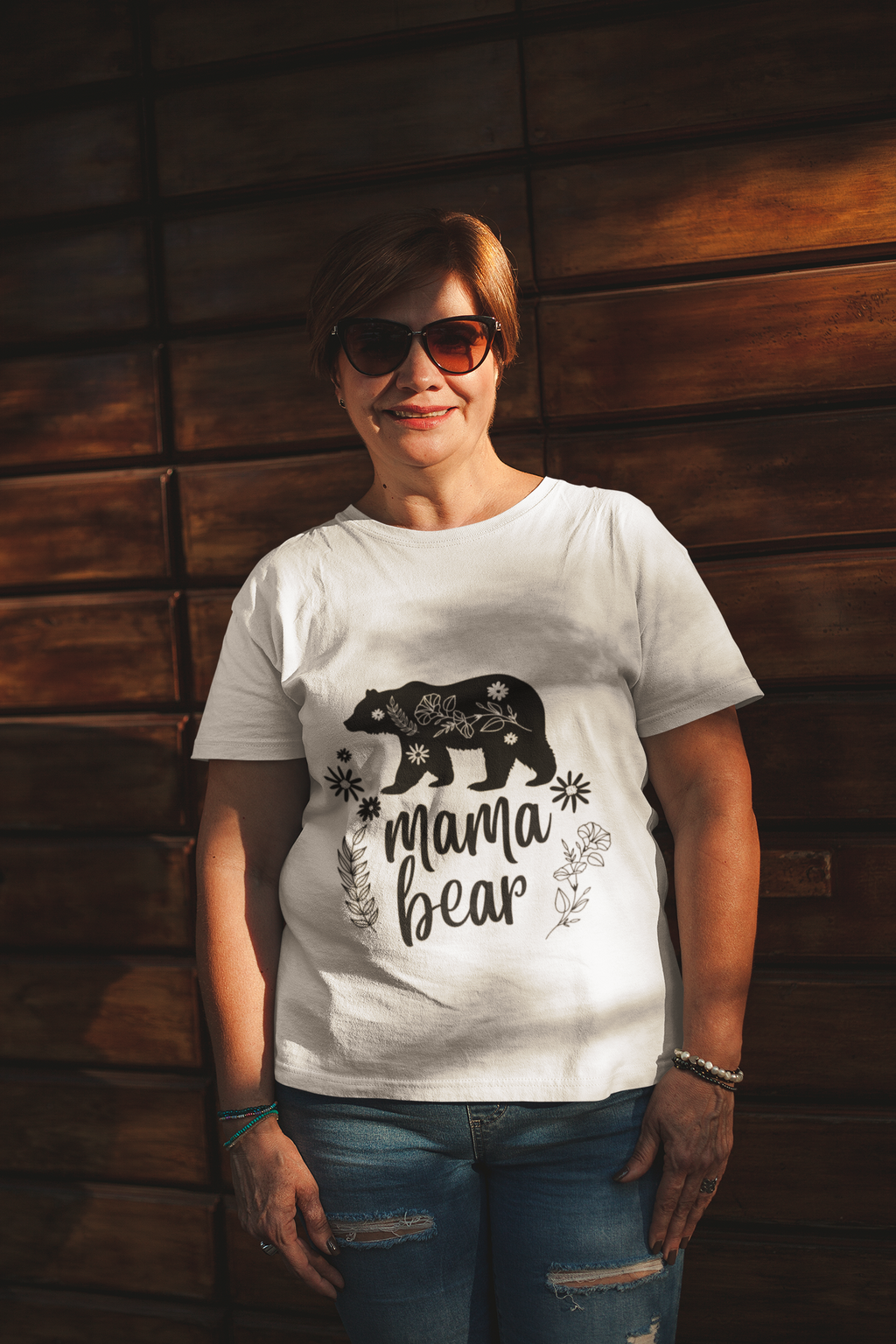 1st Mama Bear Womens Cotton Tee, Cute Graphic T-Shirt, Gift for Moms
