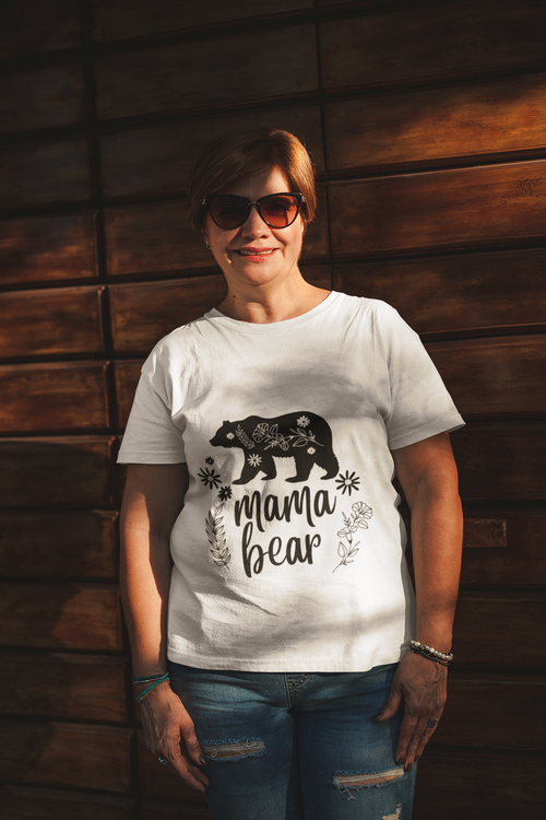 1st Mama Bear Womens Cotton Tee, Cute Graphic T-Shirt, Gift for Moms